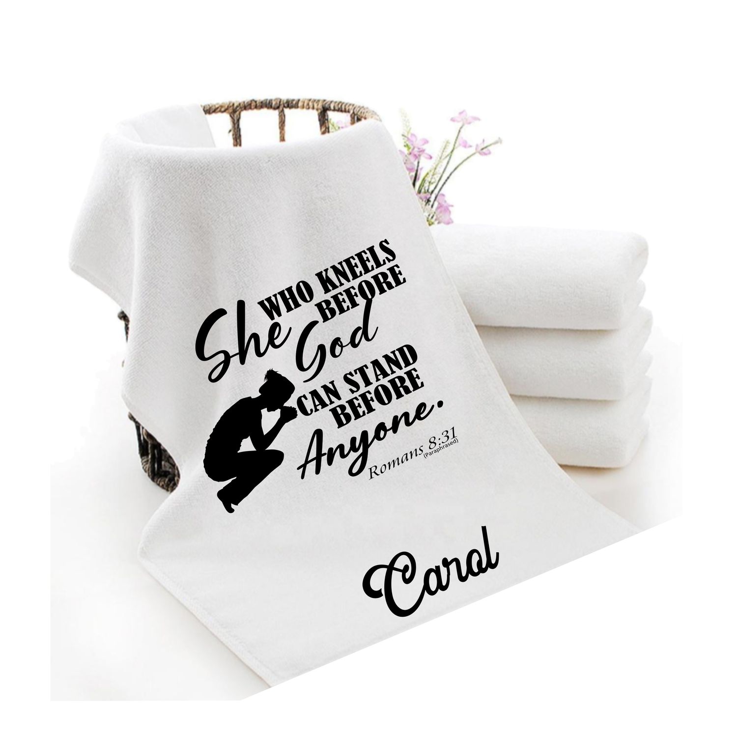 Personalized luxury towels with custom name and faith-filled scripture verse