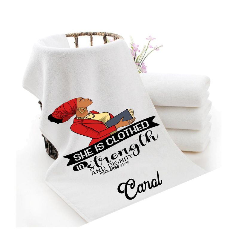 Personalized luxury towels with custom name and faith-filled scripture verse