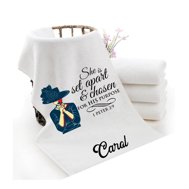 Personalized luxury towels with custom name and faith-filled scripture verse