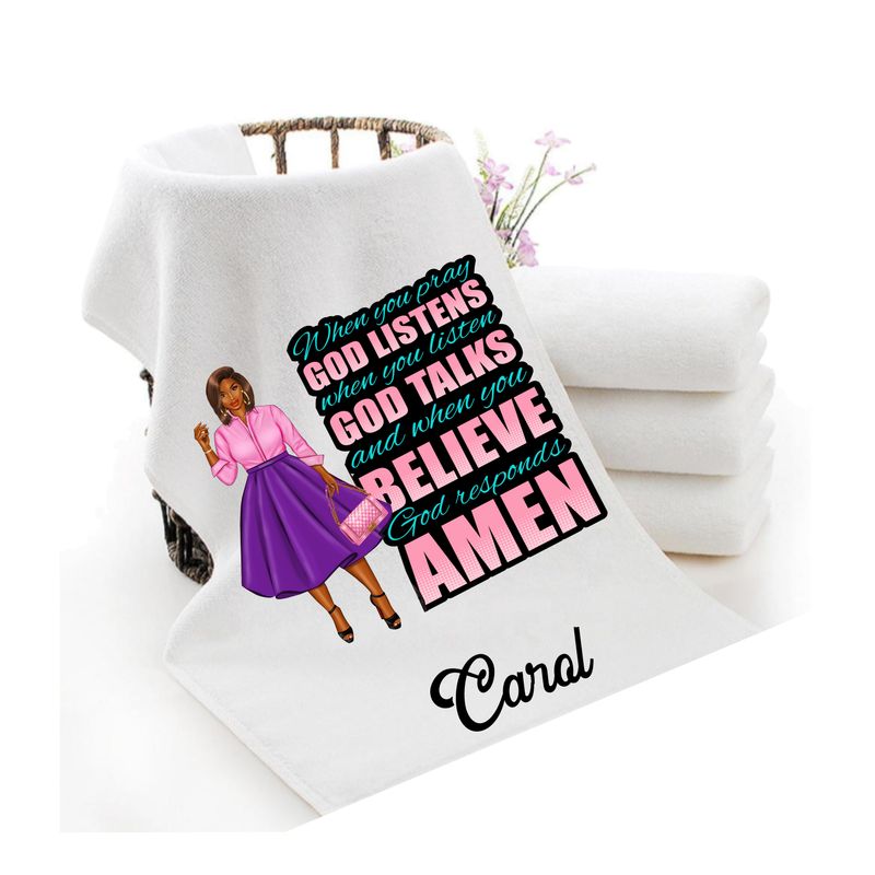 Personalized luxury towels with custom name and faith-filled scripture verse