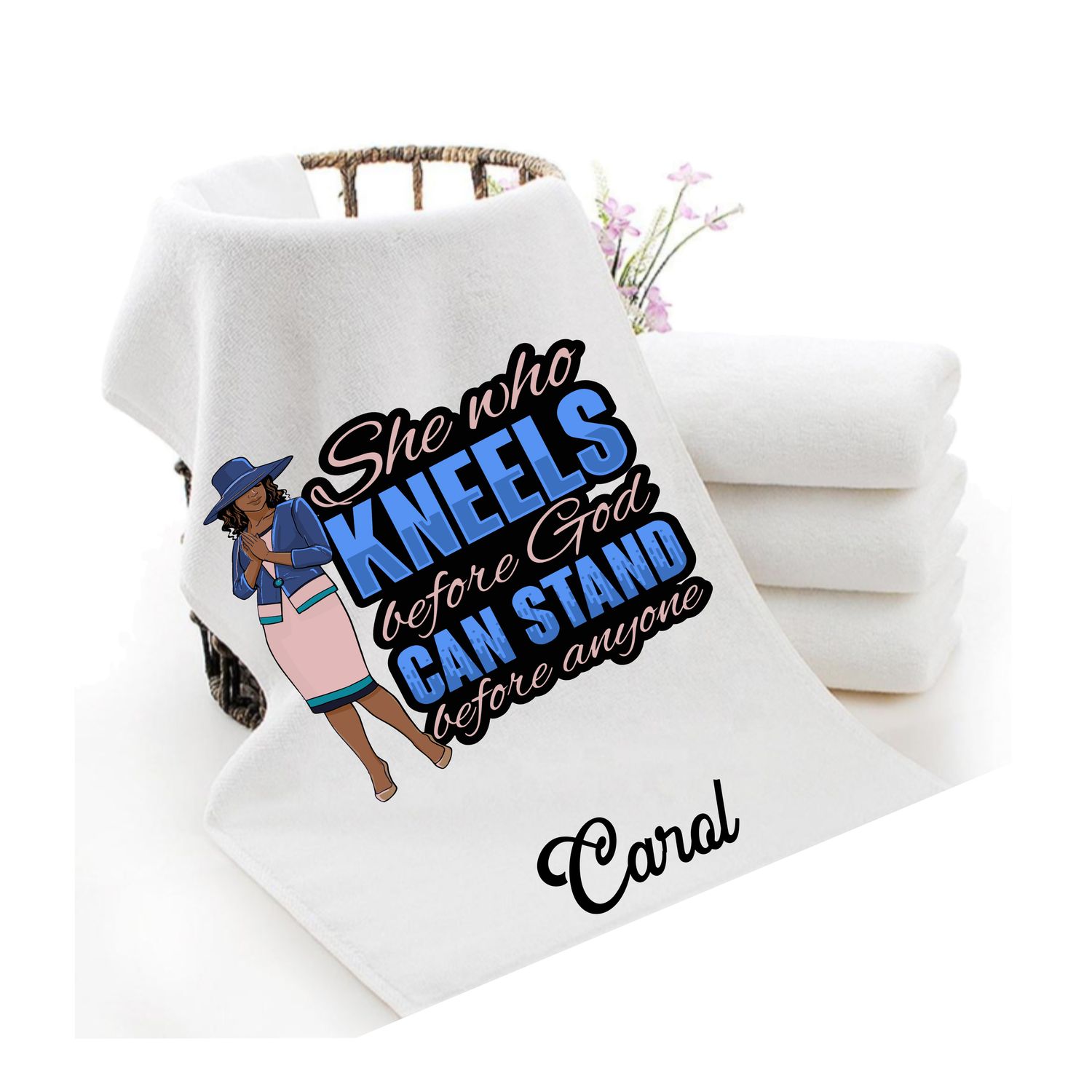 Personalized luxury towels with custom name and faith-filled scripture verse