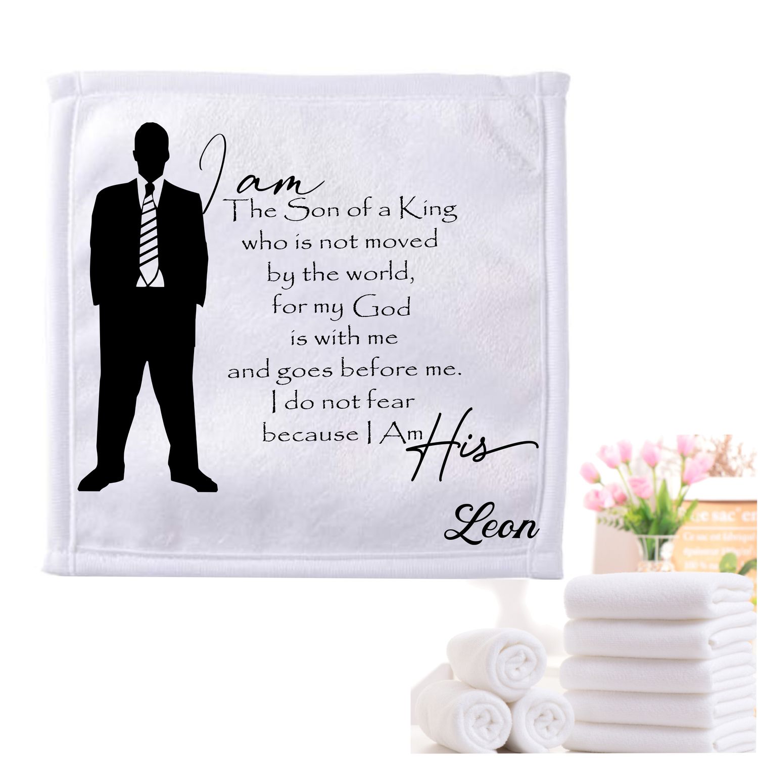 Personalized luxury towels with custom name and faith-filled scripture verse