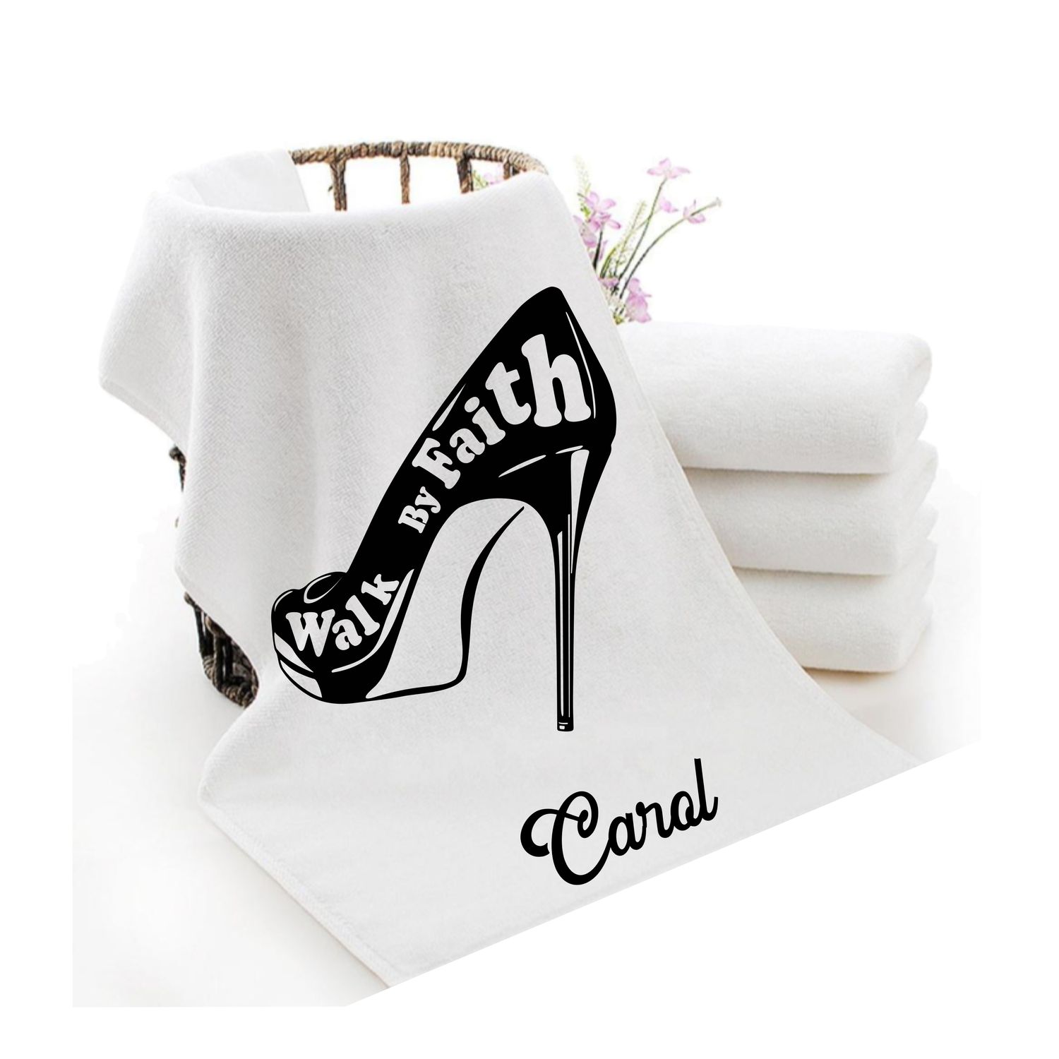 Personalized luxury towels with custom name and faith-filled scripture verse