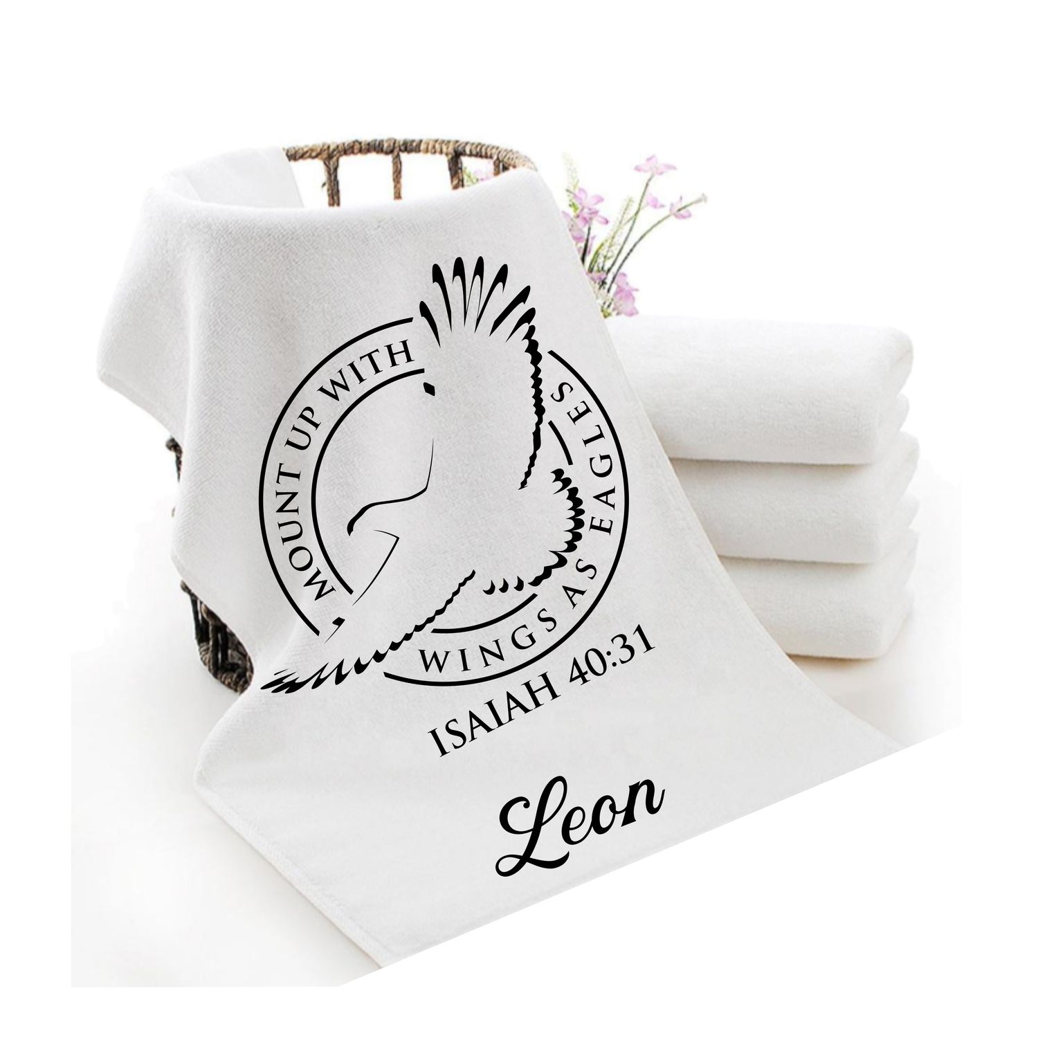 Personalized luxury towels with custom name and faith-filled scripture verse