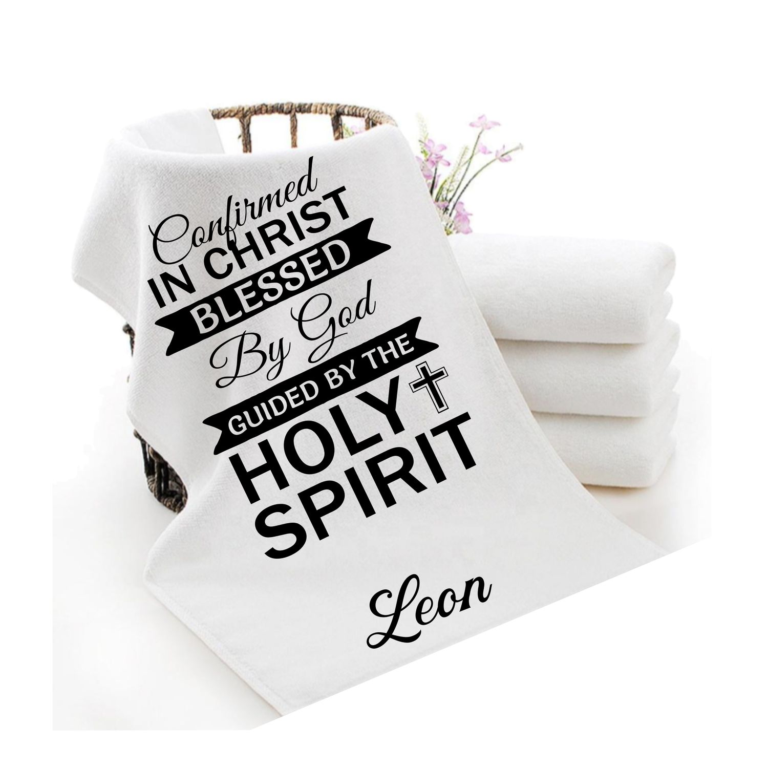 Personalized luxury towels with custom name and faith-filled scripture verse