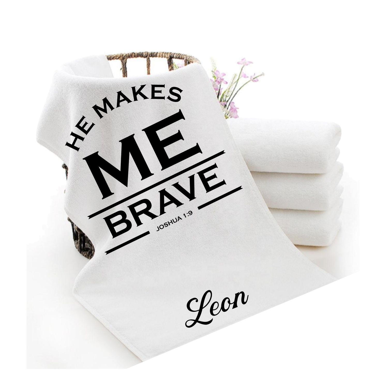 Personalized luxury towels with custom name and faith-filled scripture verse