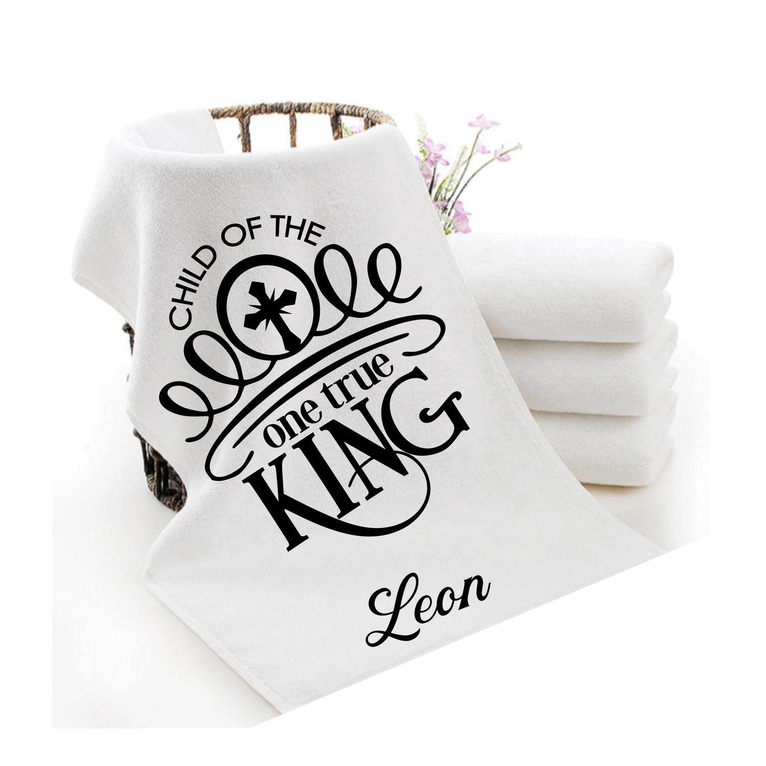 Personalized luxury towels with custom name and faith-filled scripture verse