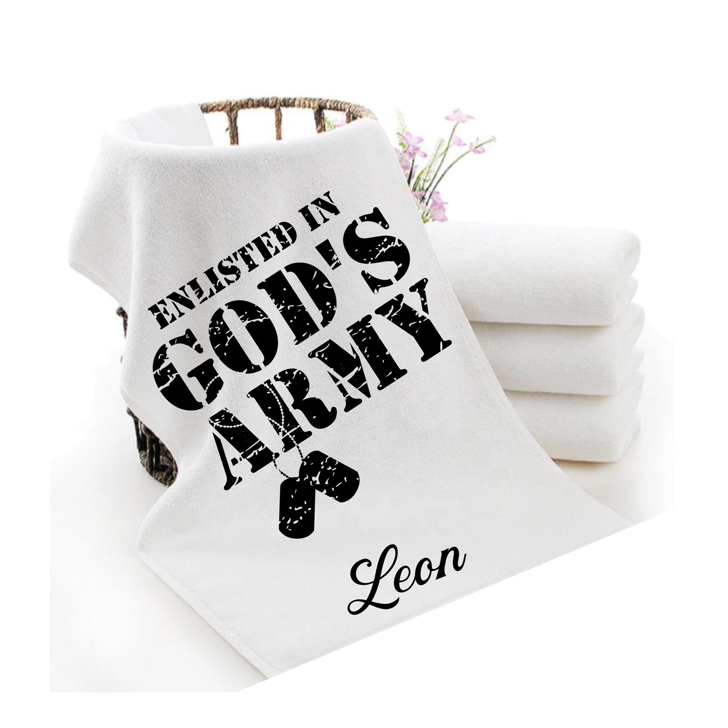 Personalized luxury towels with custom name and faith-filled scripture verse