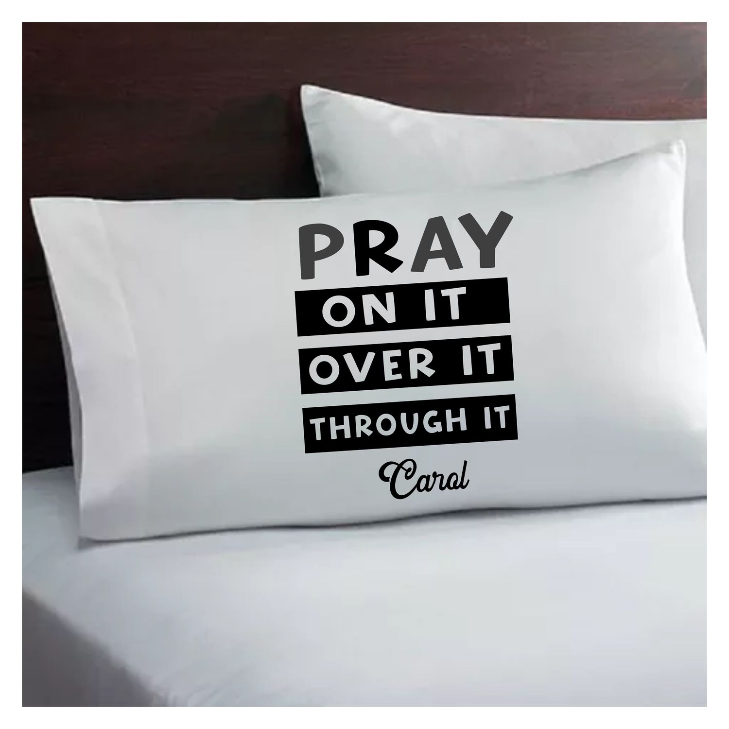 Christian comfort pillowcase with custom monogram and devotional quote