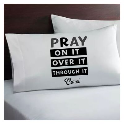 Christian comfort pillowcase with custom monogram and devotional quote