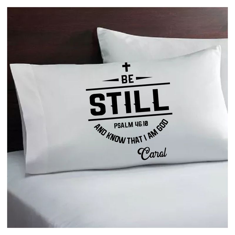 Christian comfort pillowcase with custom monogram and devotional quote