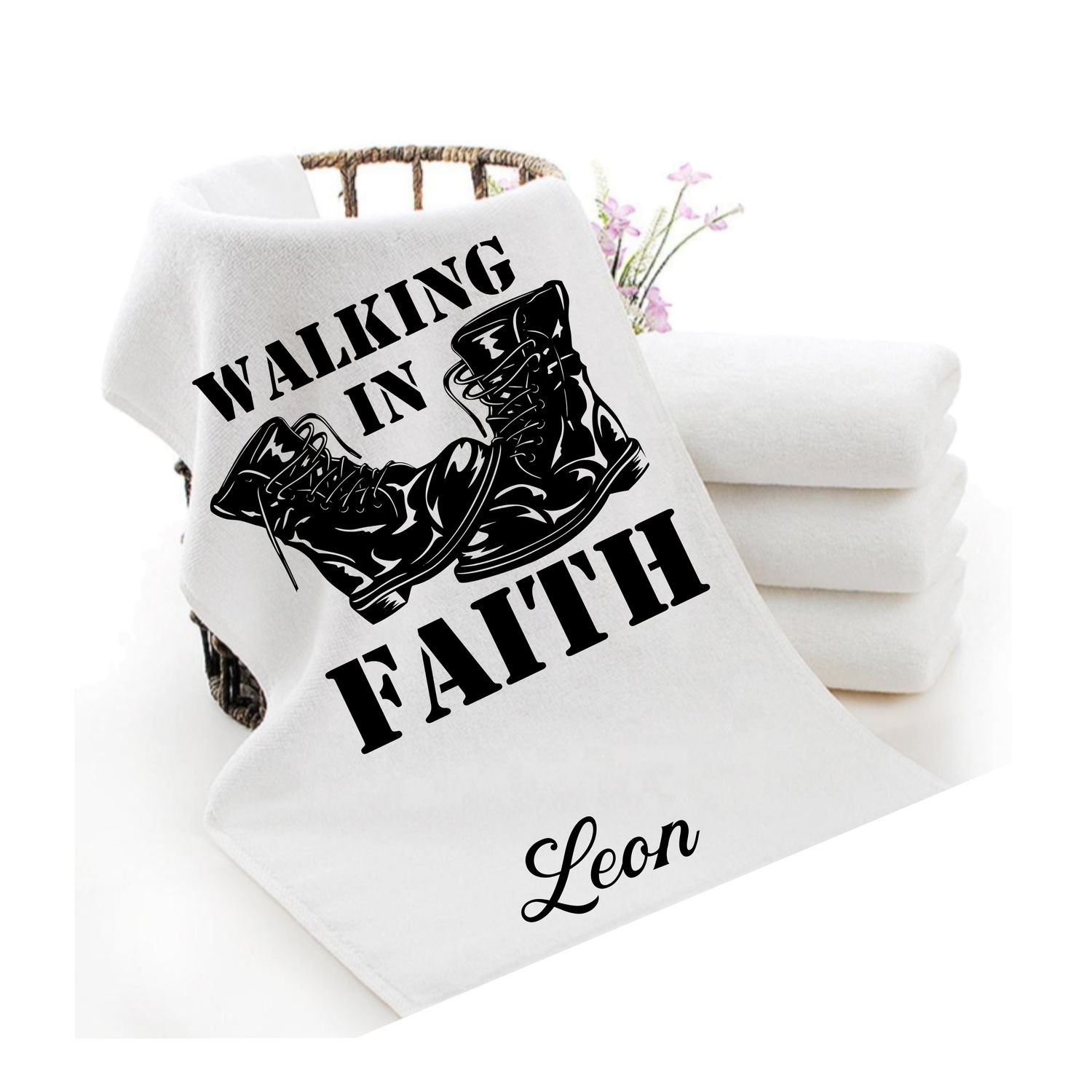 Personalized luxury towels with custom name and faith-filled scripture verse