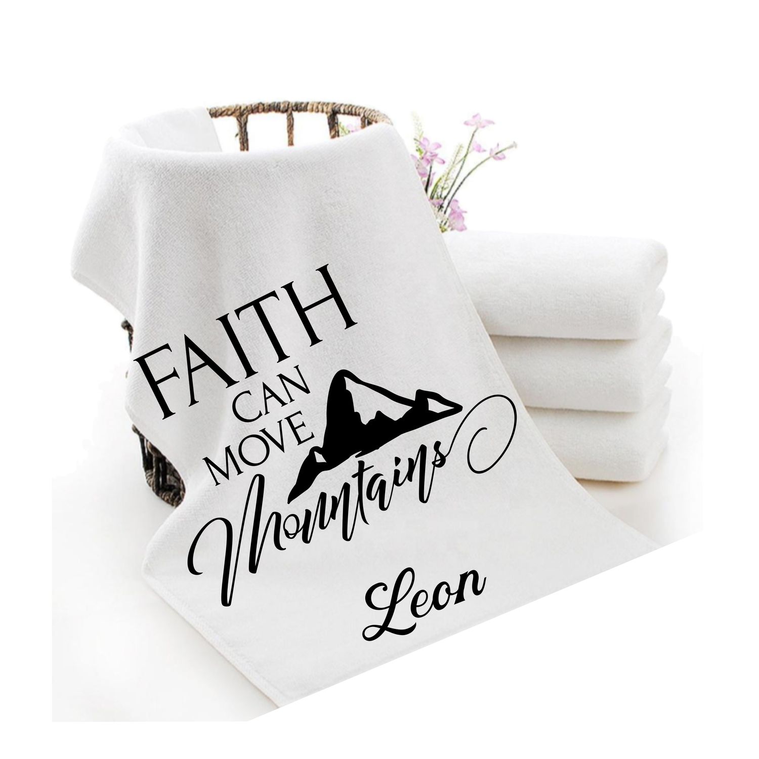 Personalized luxury towels with custom name and faith-filled scripture verse