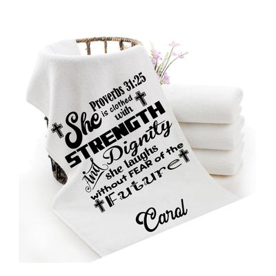 Personalized luxury towels with custom name and faith-filled scripture verse