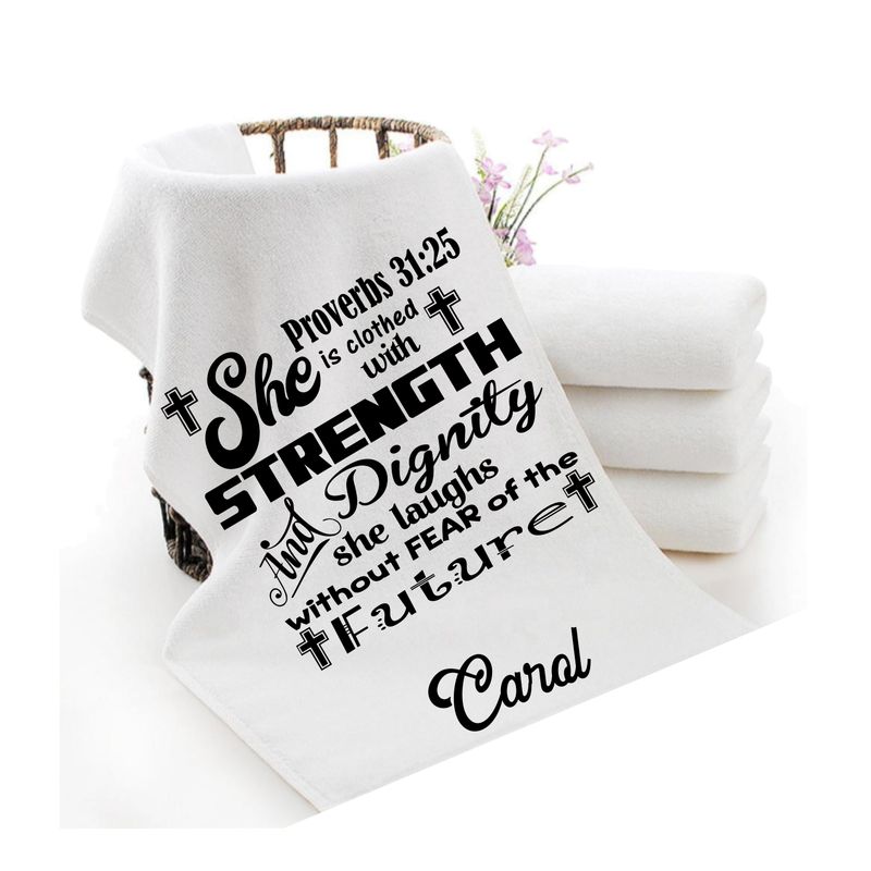 Personalized luxury towels with custom name and faith-filled scripture verse