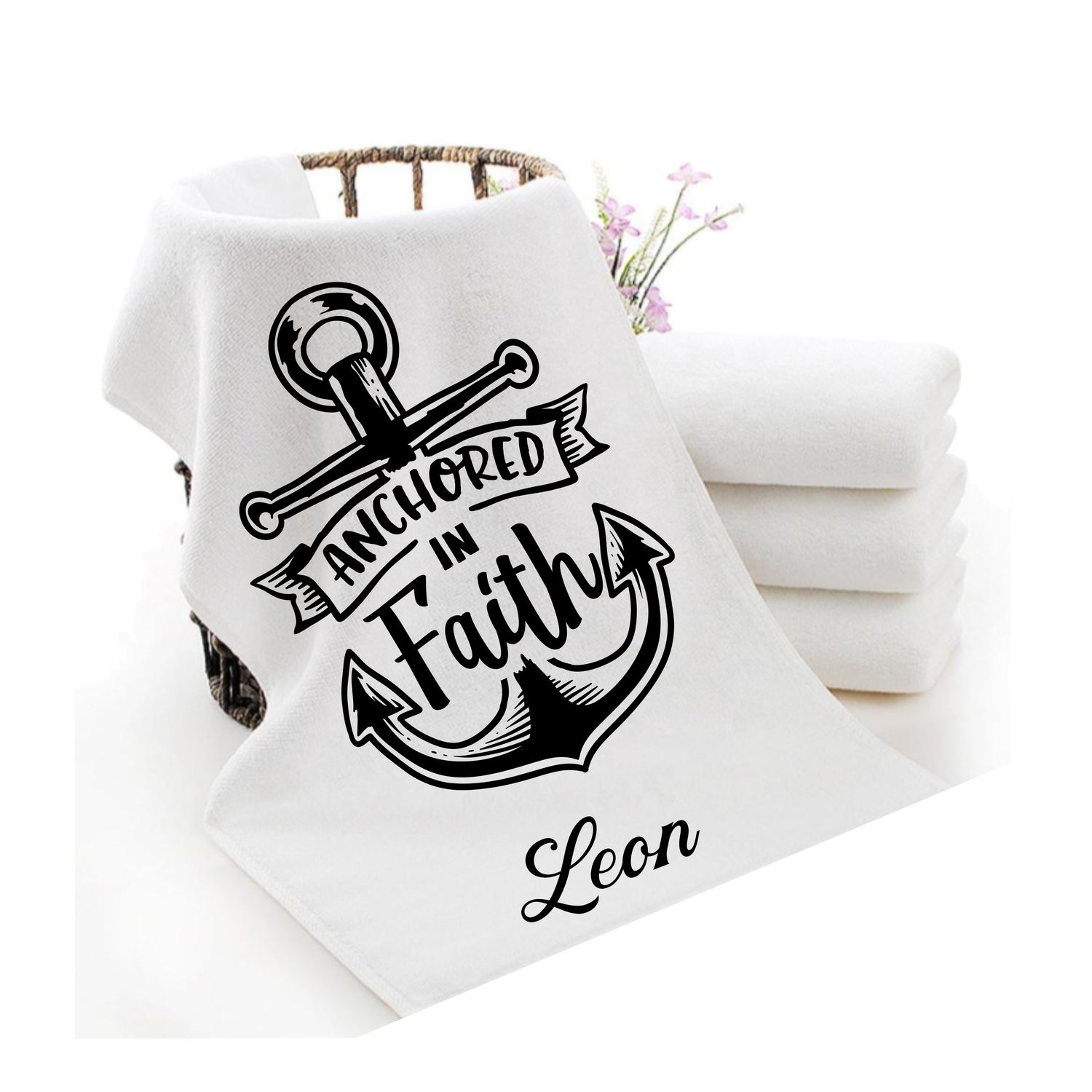 Personalized luxury towels with custom name and faith-filled scripture verse