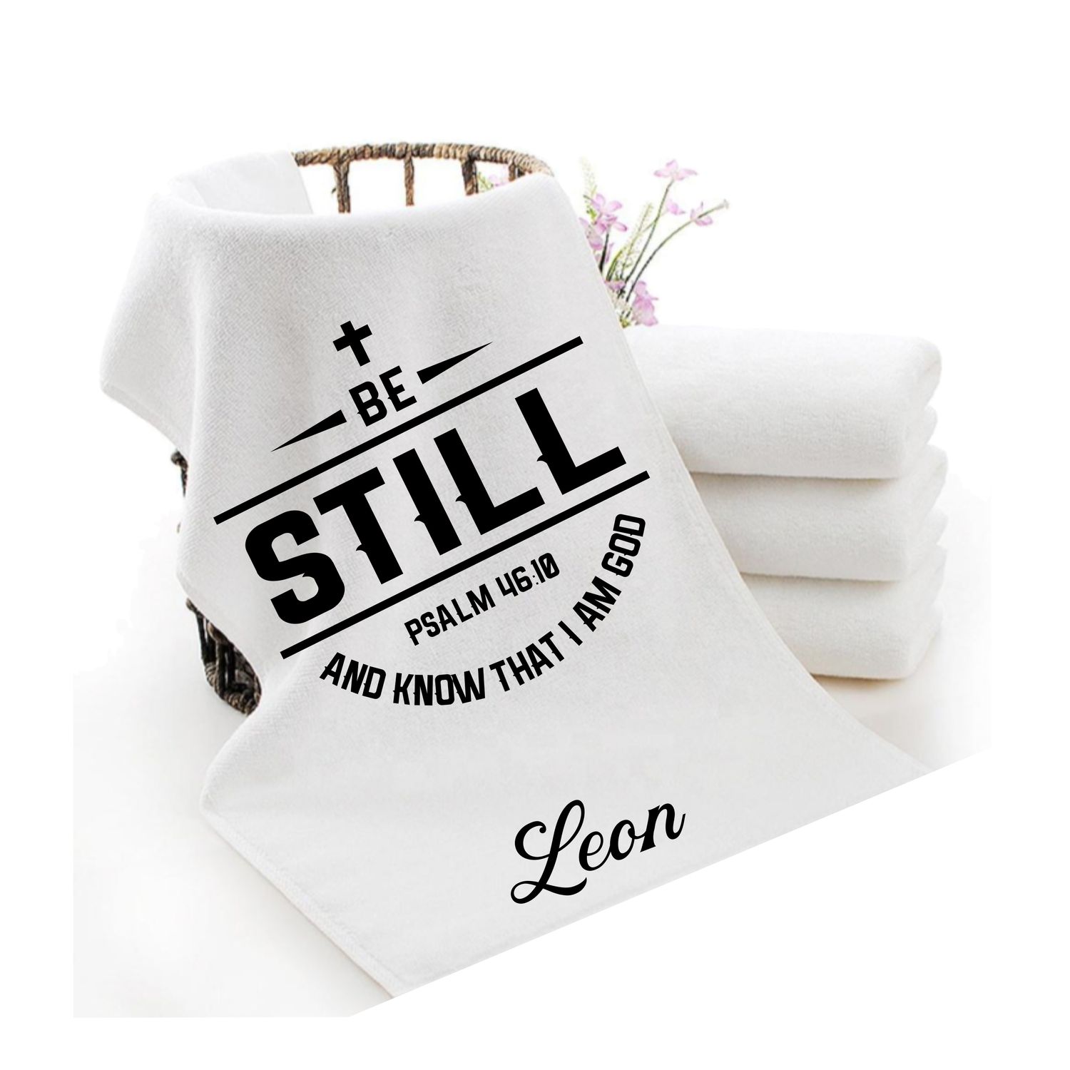 Personalized luxury towels with custom name and faith-filled scripture verse