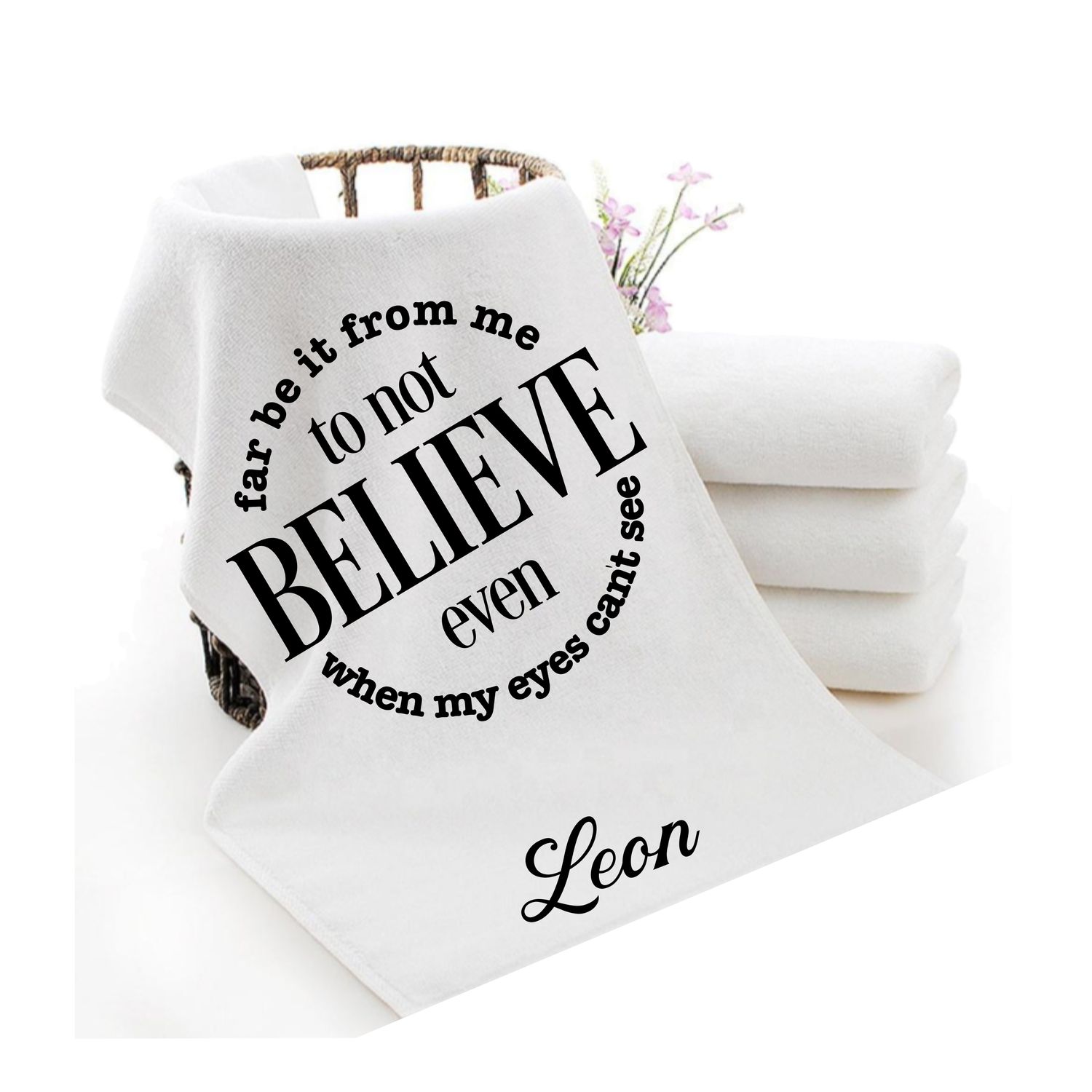 Personalized luxury towels with custom name and faith-filled scripture verse