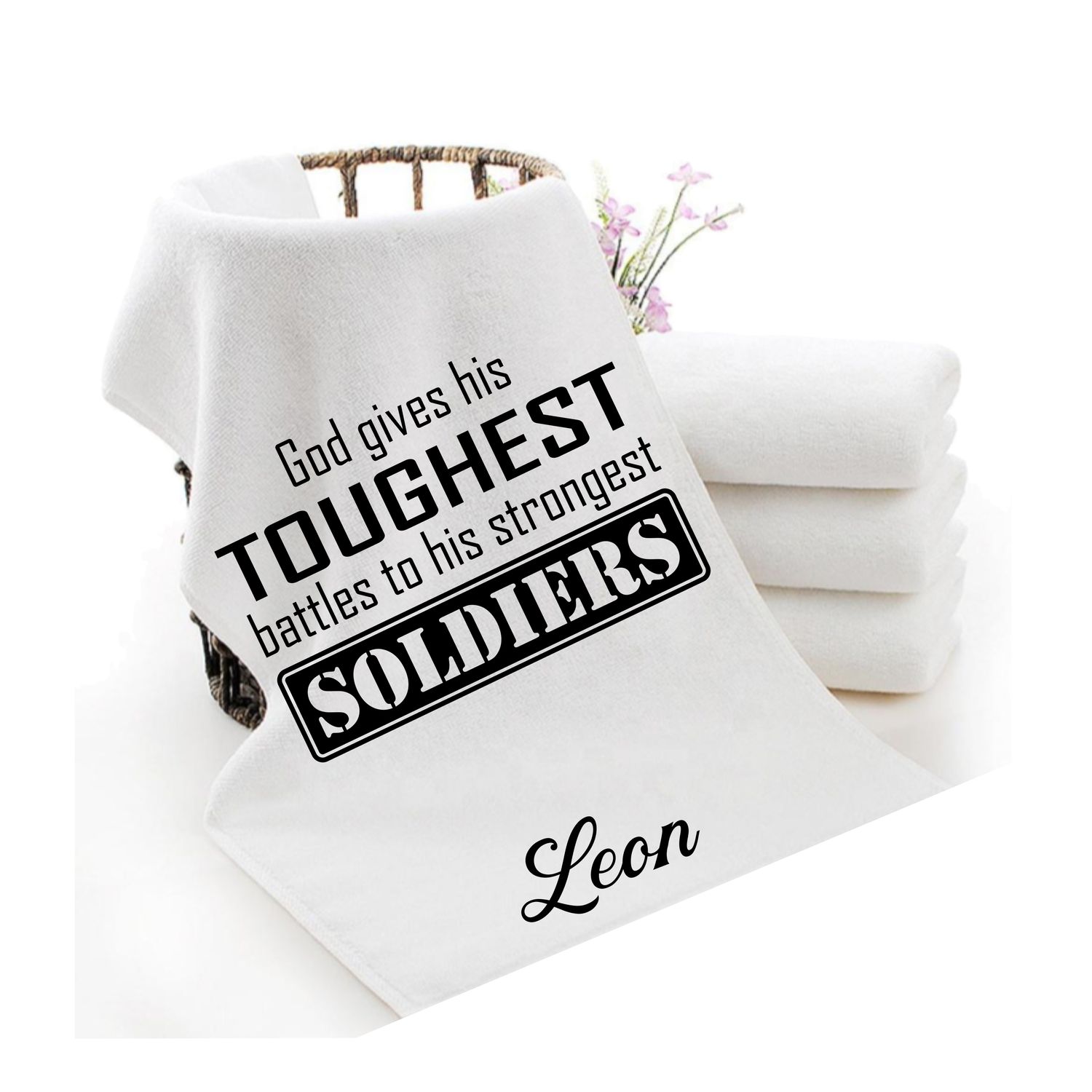 Personalized luxury towels with custom name and faith-filled scripture verse