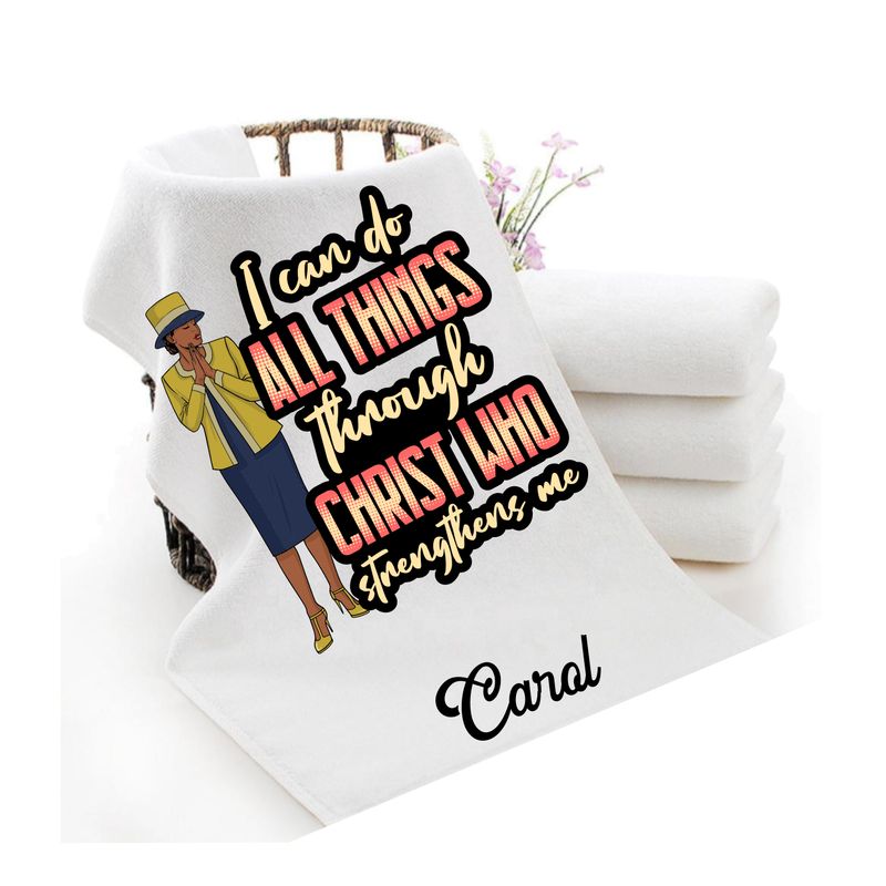 Personalized luxury towels with custom name and faith-filled scripture verse
