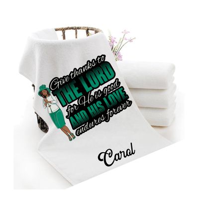 Personalized luxury towels with custom name and faith-filled scripture verse