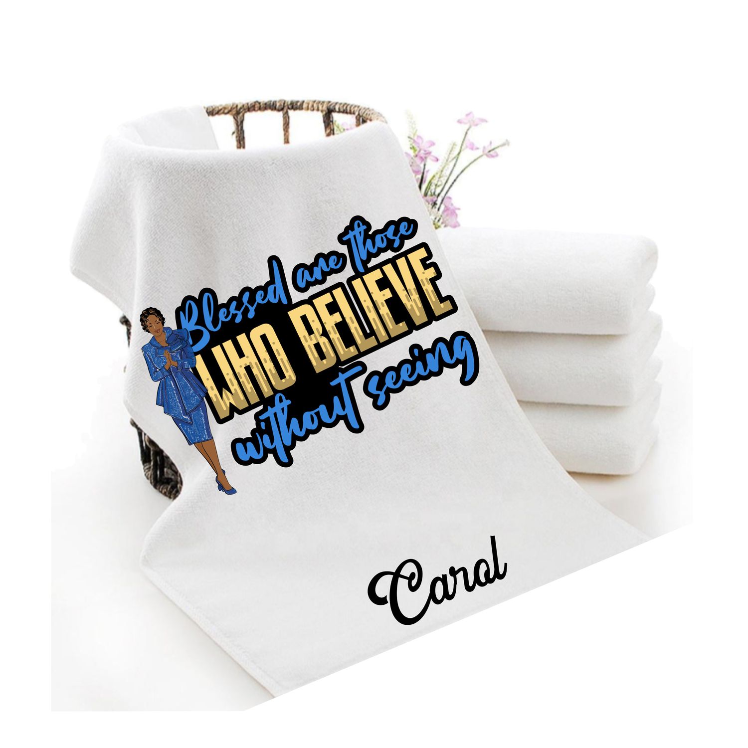 Personalized luxury towels with custom name and faith-filled scripture verse