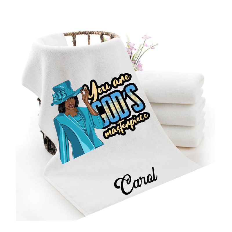 Personalized luxury towels with custom name and faith-filled scripture verse