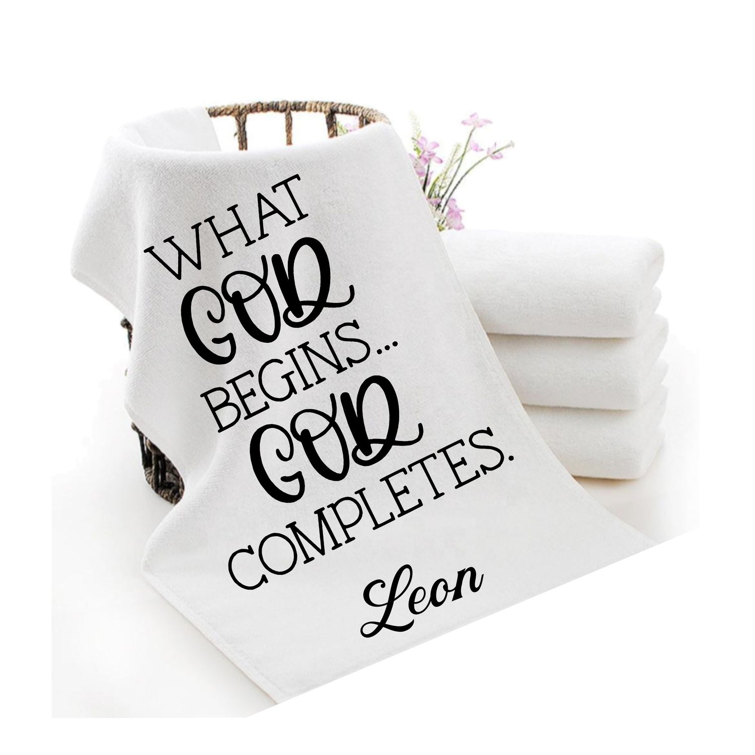Personalized luxury towels with custom name and faith-filled scripture verse