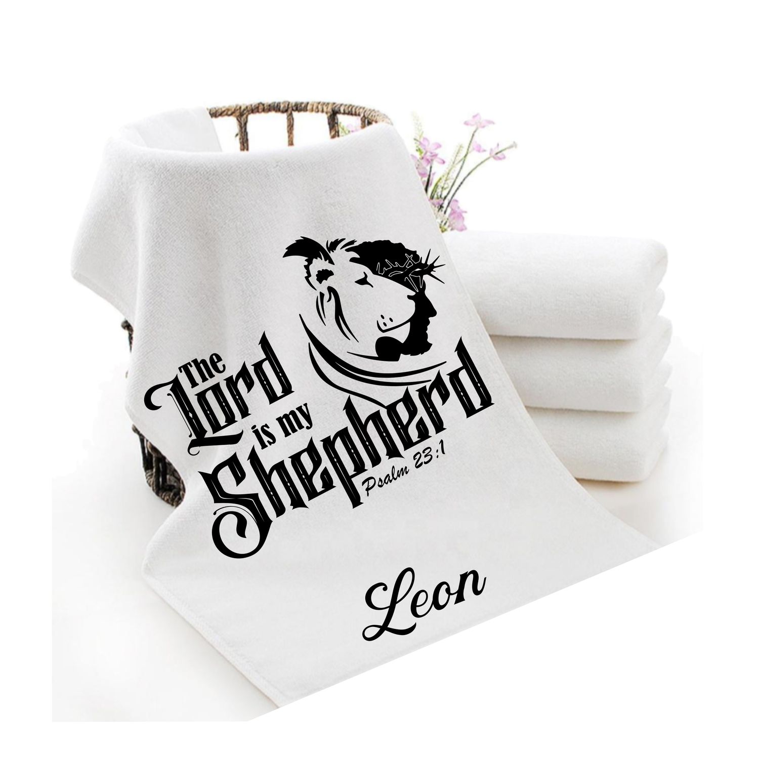 Personalized luxury towels with custom name and faith-filled scripture verse
