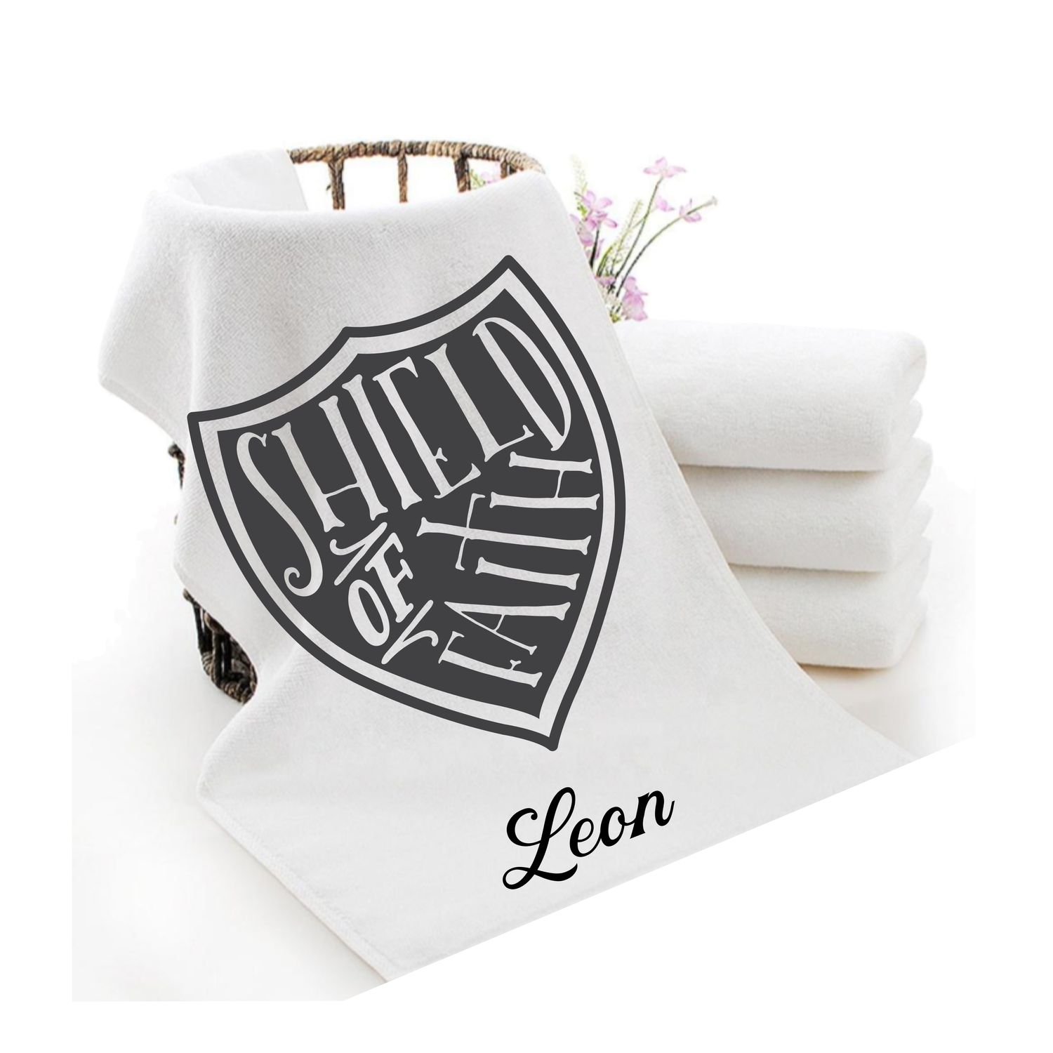 Personalized luxury towels with custom name and faith-filled scripture verse