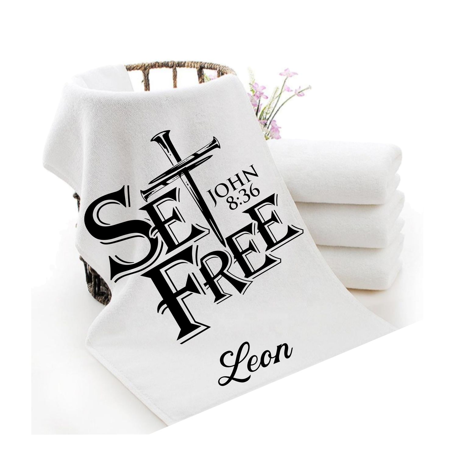 Personalized luxury towels with custom name and faith-filled scripture verse