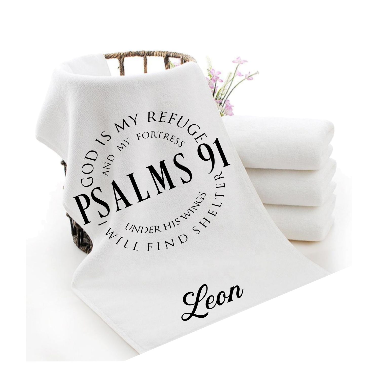 Personalized luxury towels with custom name and faith-filled scripture verse