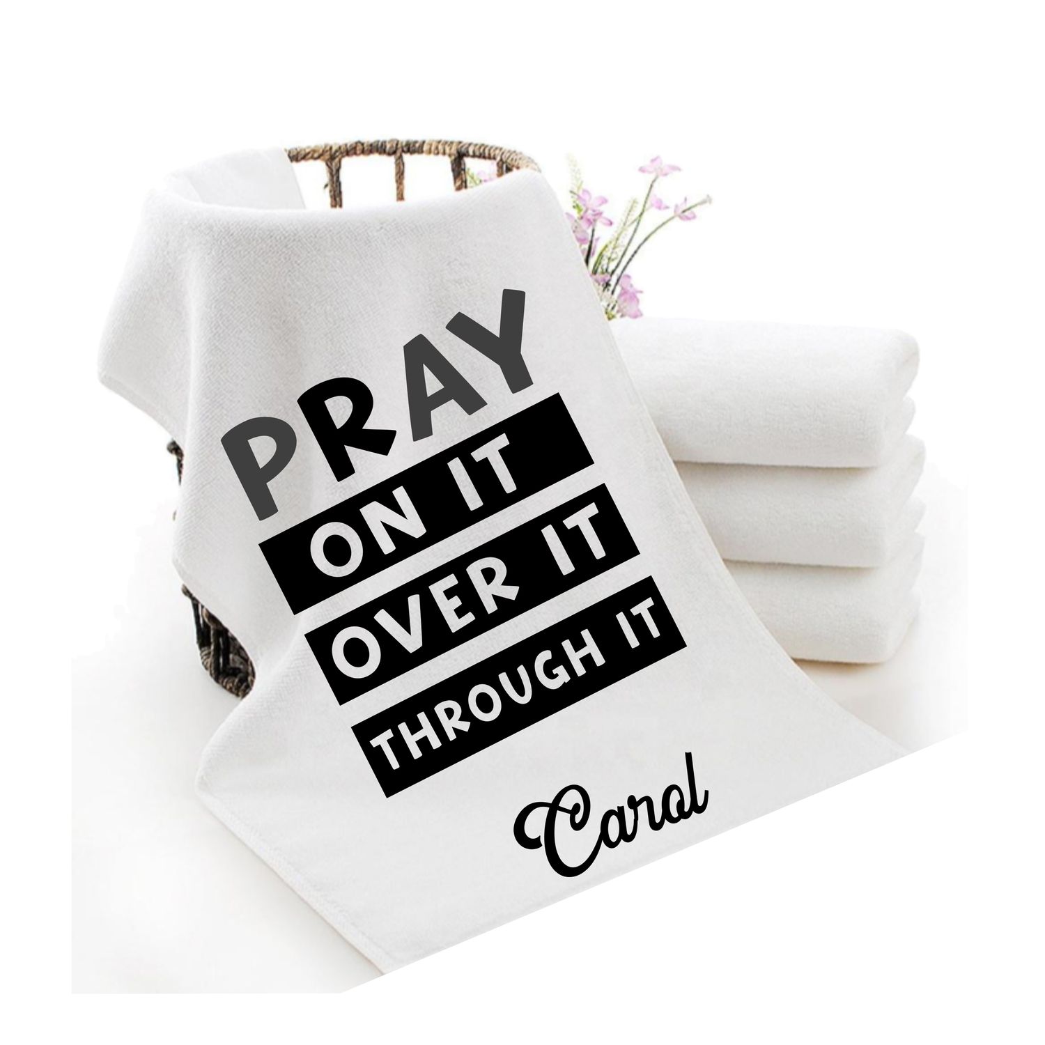 Personalized luxury towels with custom name and faith-filled scripture verse