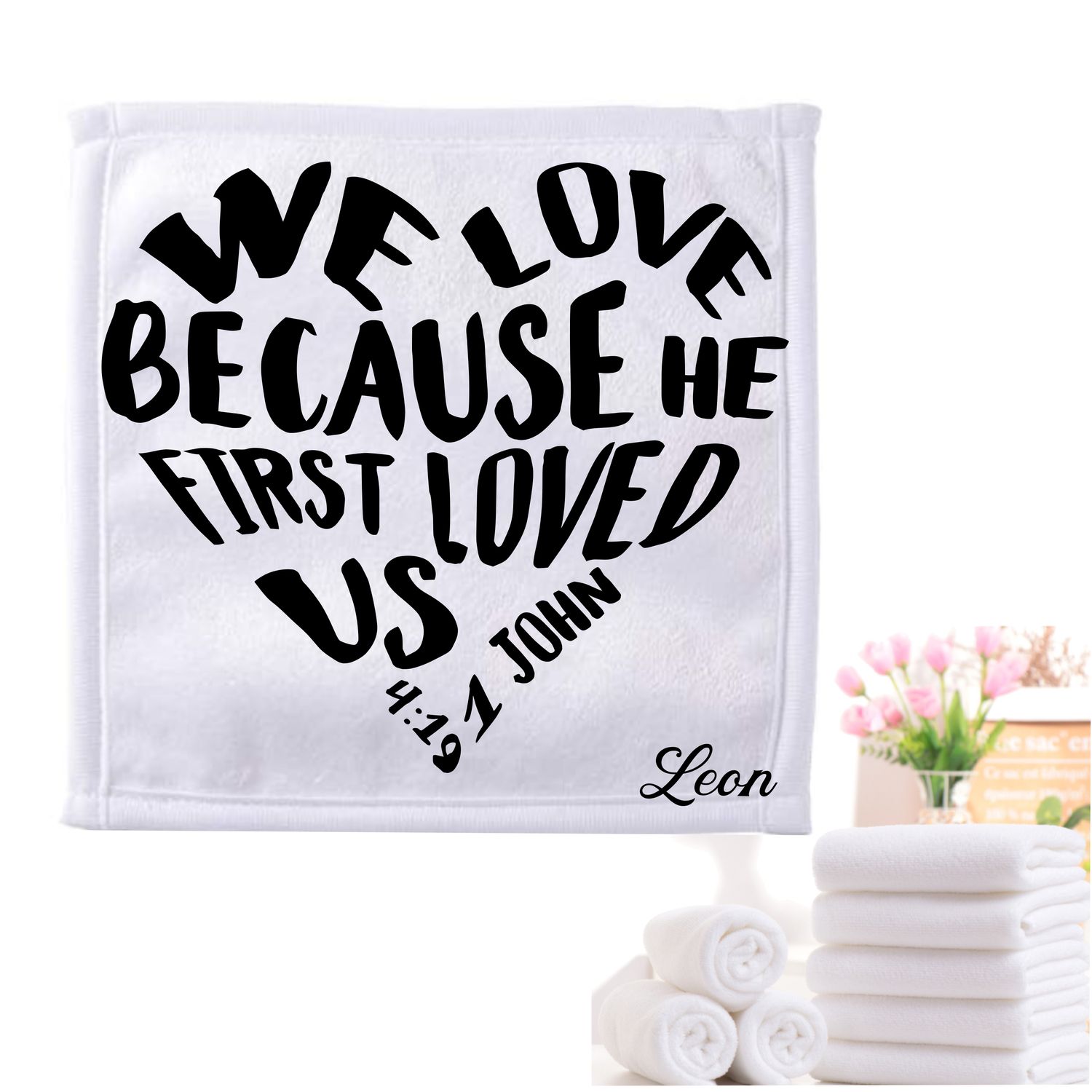 Personalized luxury towels with custom name and faith-filled scripture verse