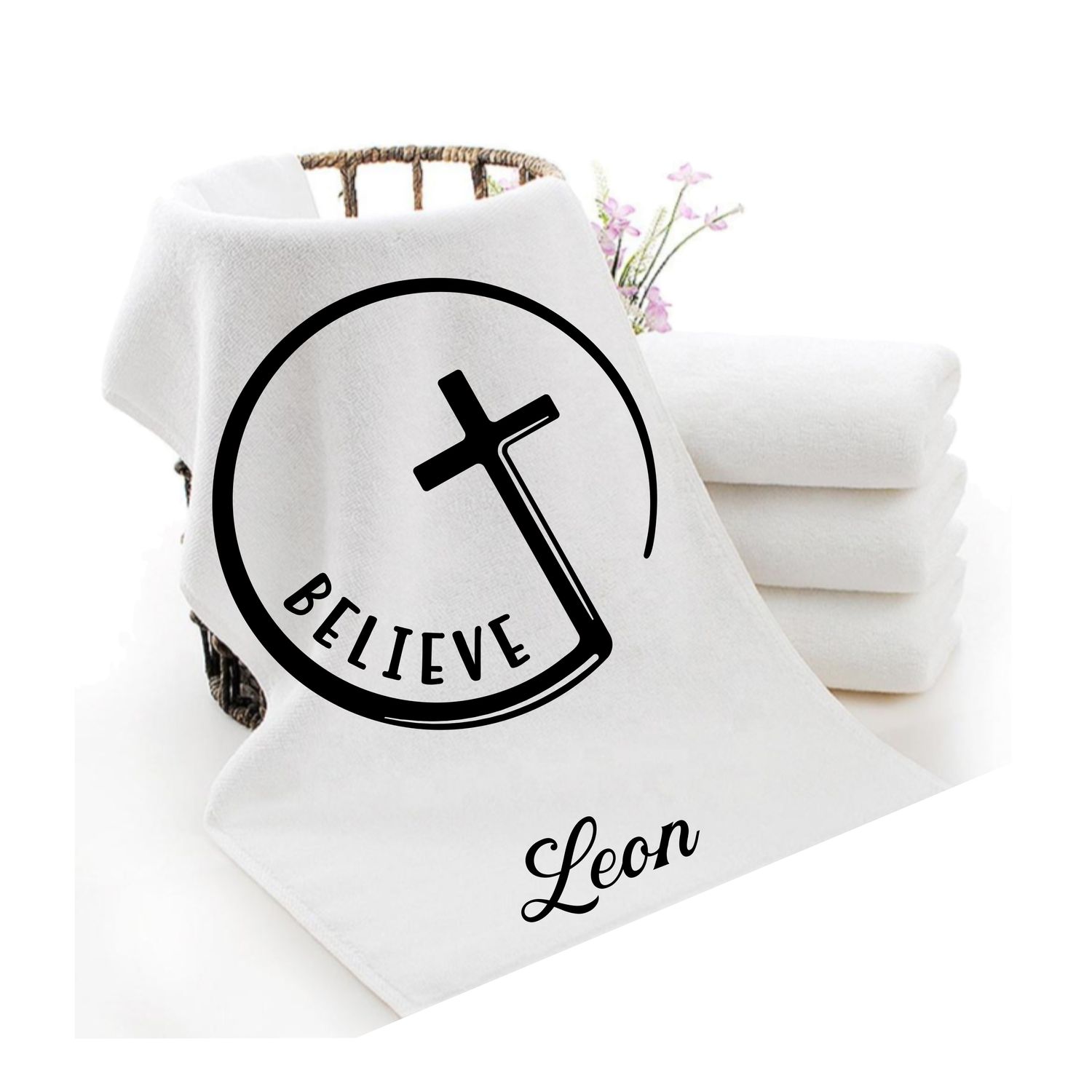 Personalized luxury towels with custom name and faith-filled scripture verse