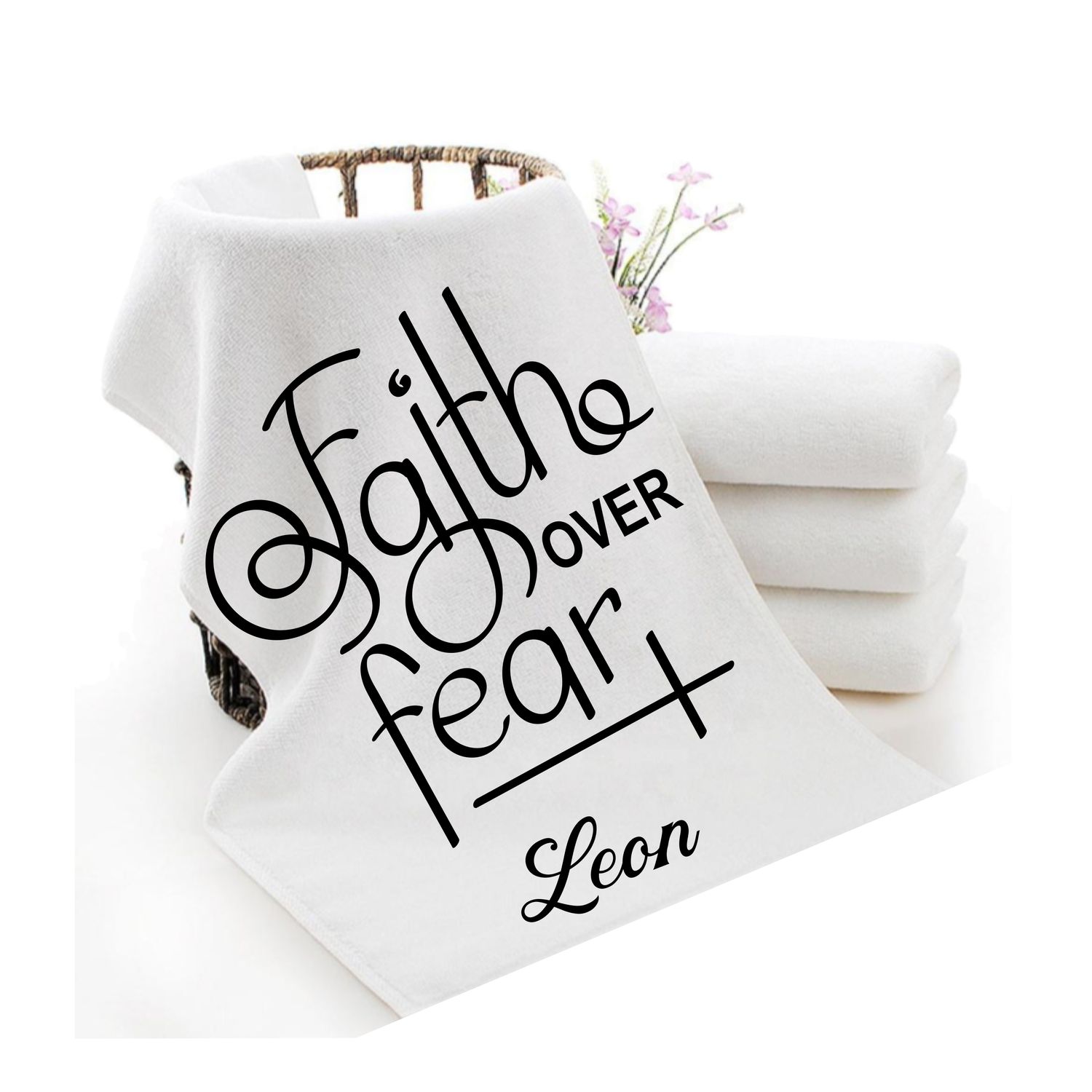 Personalized luxury towels with custom name and faith-filled scripture verse