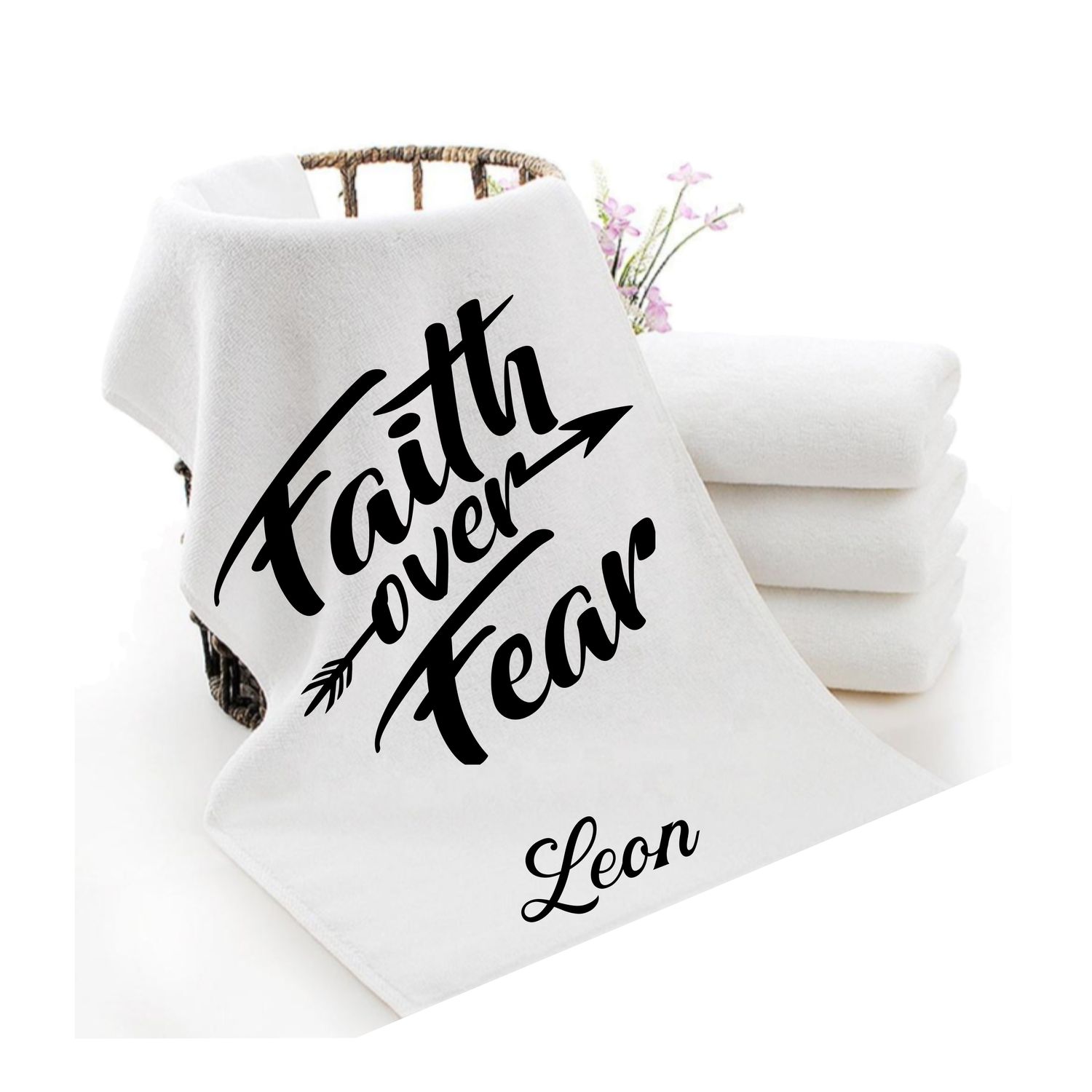 Personalized luxury towels with custom name and faith-filled scripture verse