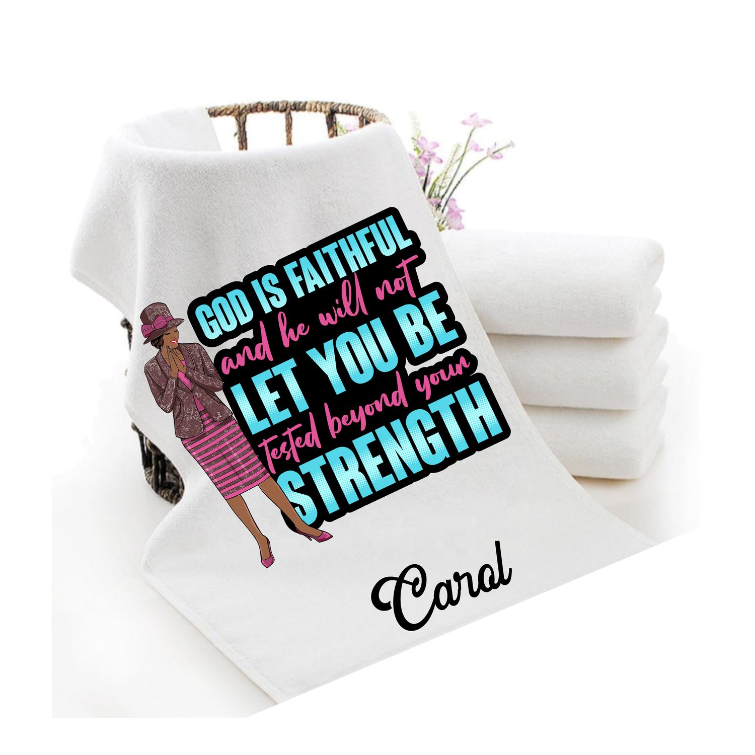 Personalized luxury towels with custom name and faith-filled scripture verse