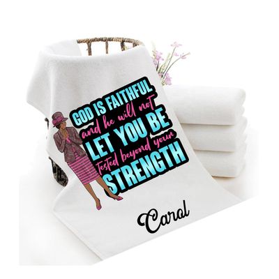 Personalized luxury towels with custom name and faith-filled scripture verse