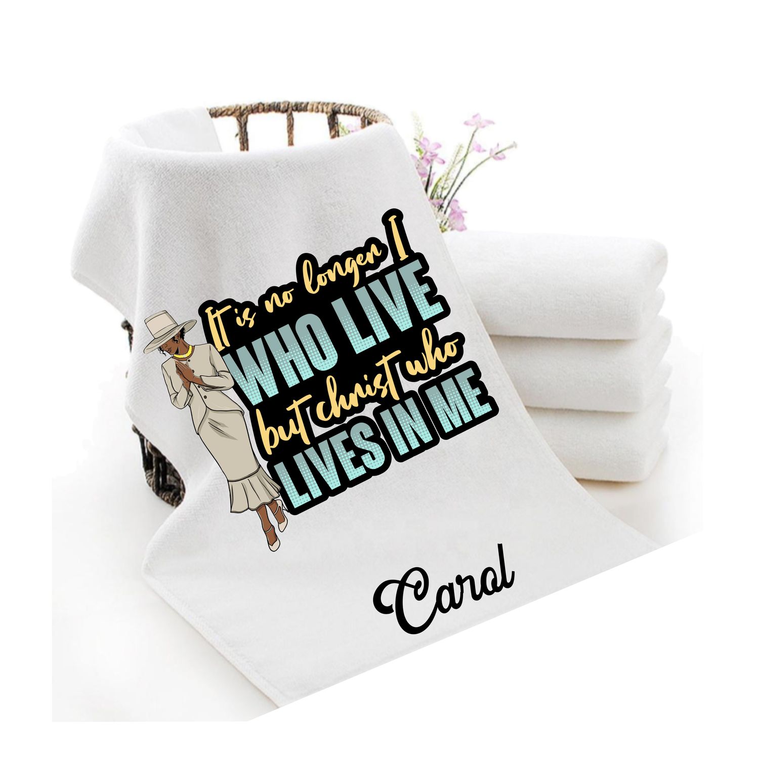 Personalized luxury towels with custom name and faith-filled scripture verse