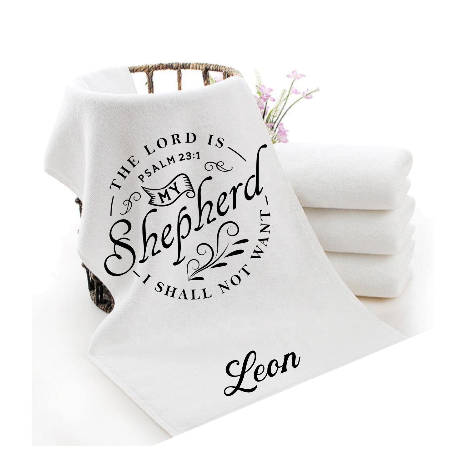 Personalized luxury towels with custom name and faith-filled scripture verse