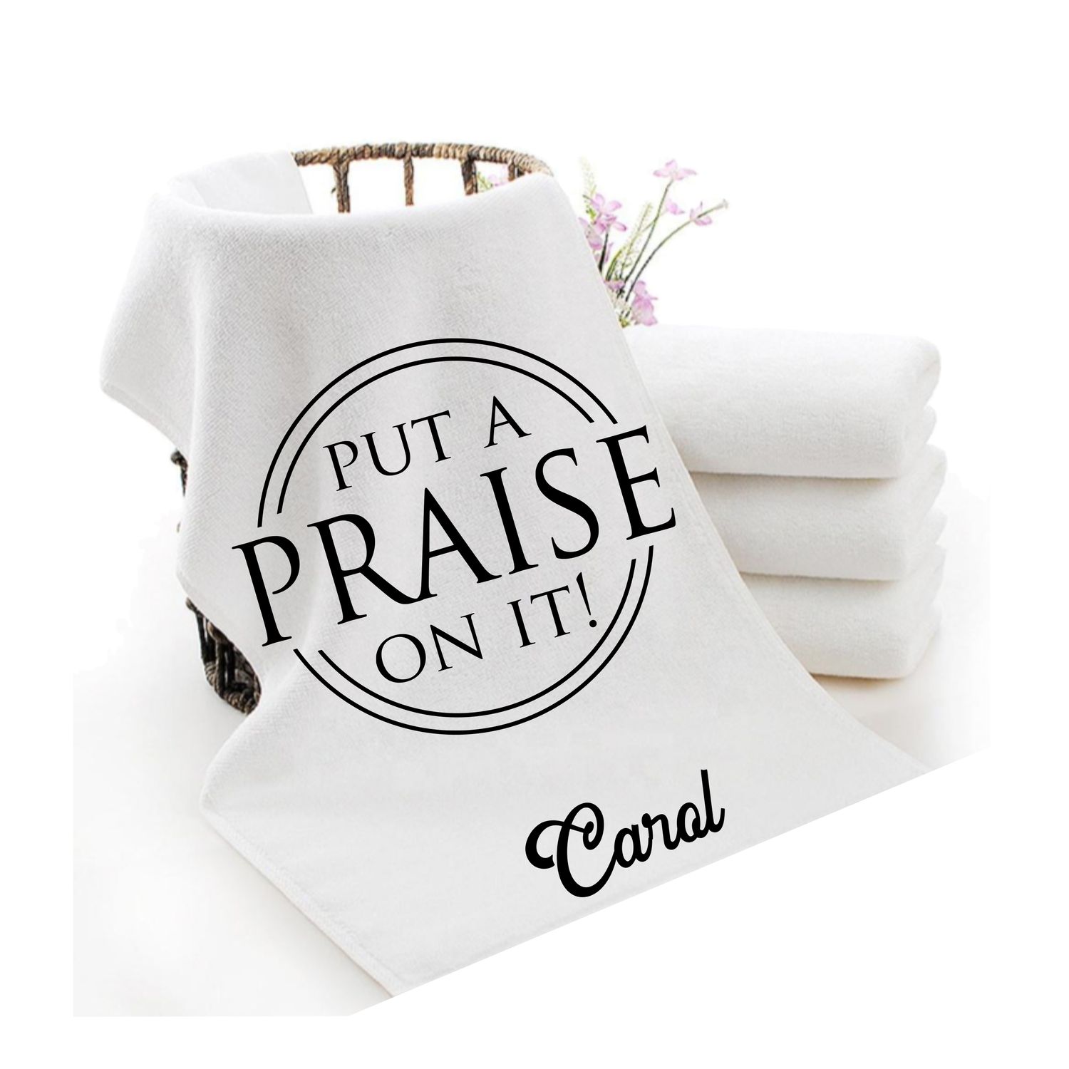 Personalized luxury towels with custom name and faith-filled scripture verse
