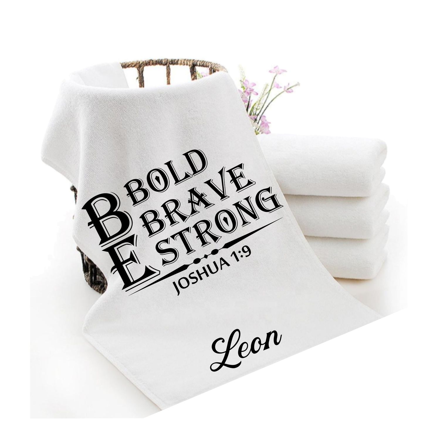 Personalized luxury towels with custom name and faith-filled scripture verse