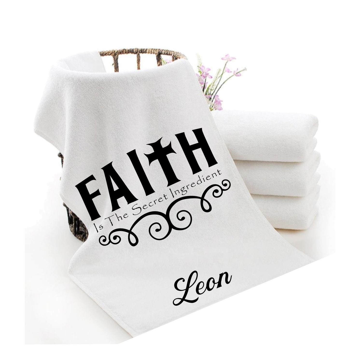 Personalized luxury towels with custom name and faith-filled scripture verse