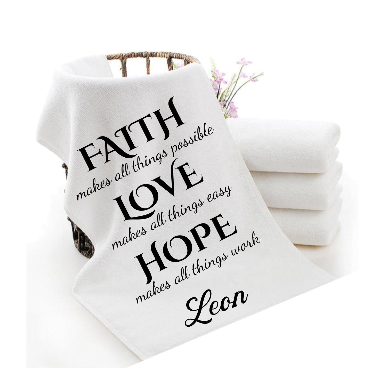 Personalized luxury towels with custom name and faith-filled scripture verse