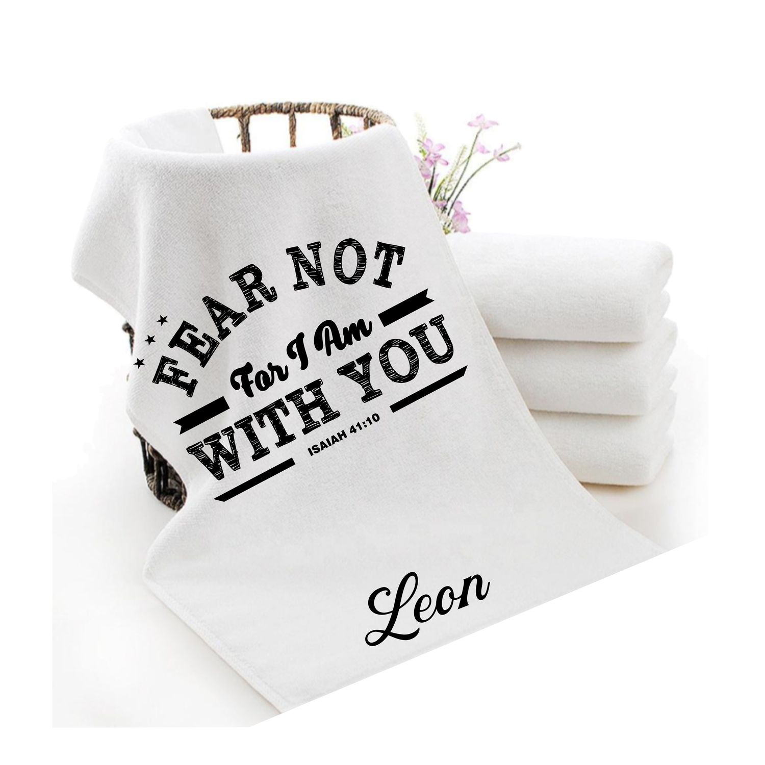 Personalized luxury towels with custom name and faith-filled scripture verse