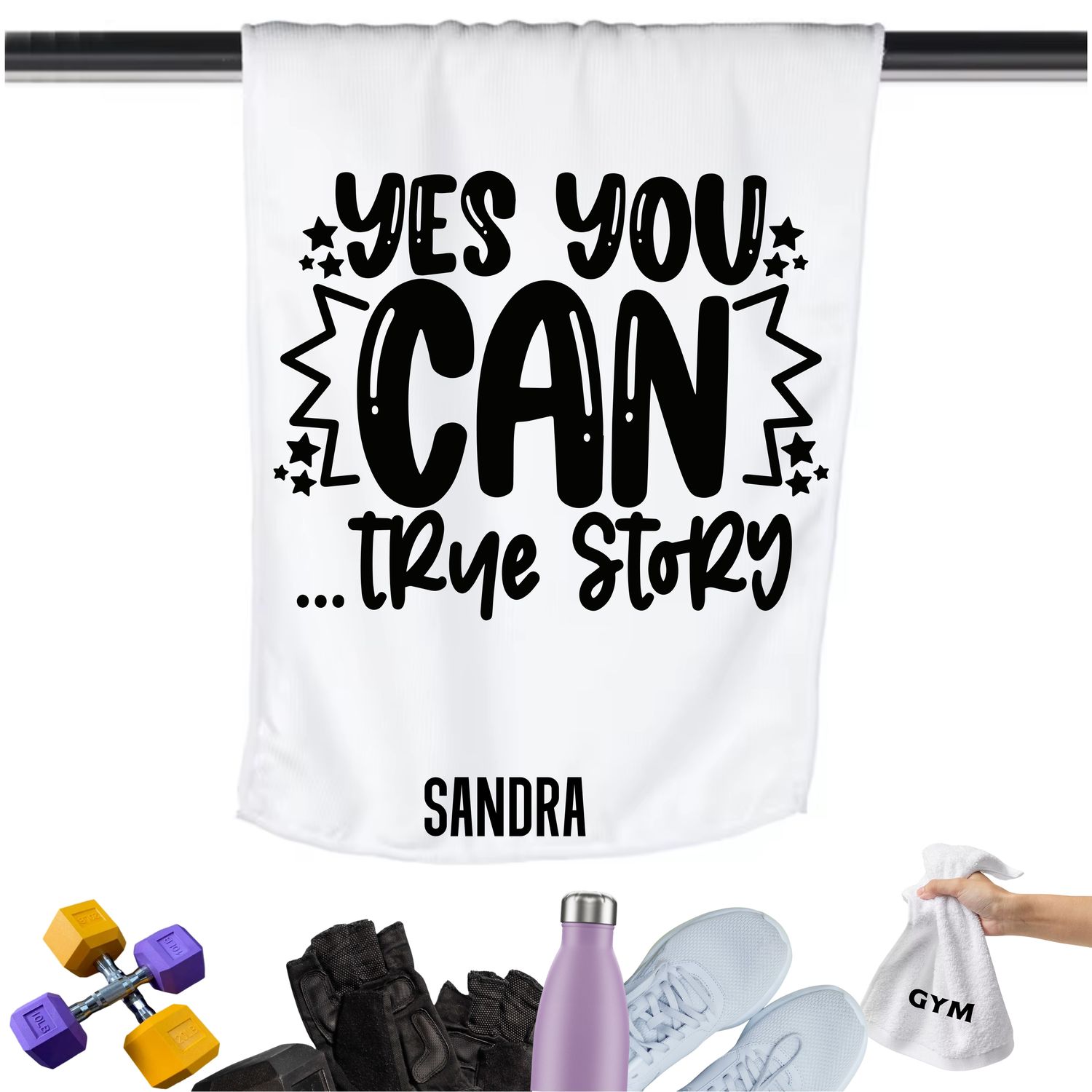 Add a personal touch to your workout gear-a motivational quote to keep the energy high during every session.