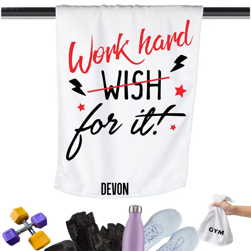 Gym Towels with Inspirational Quotes & Your Name | Custom Fitness Towels Add a personal touch to your workout gear-a motivational quote to keep the energy high during every session.