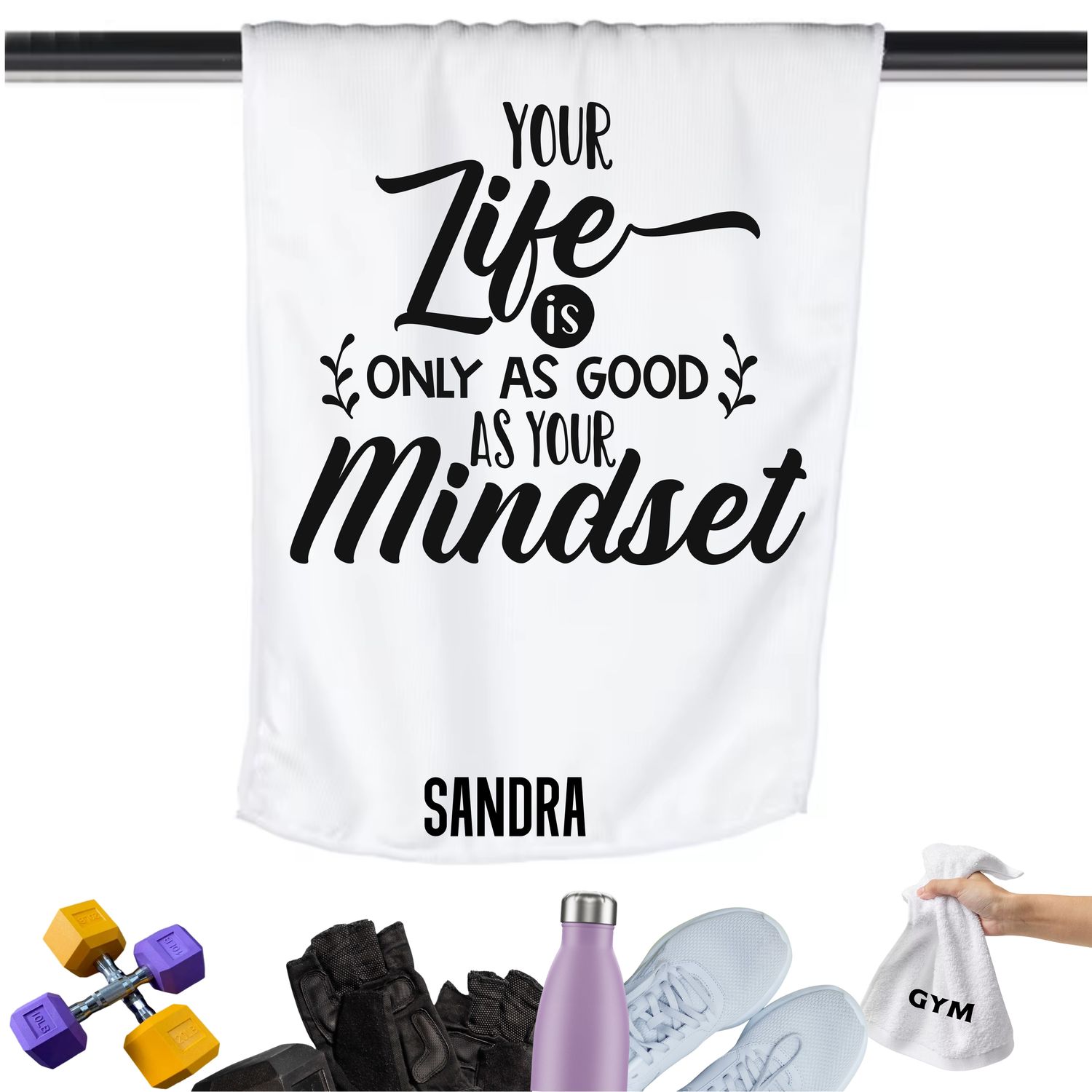 Add a personal touch to your workout gear-a motivational quote to keep the energy high during every session.