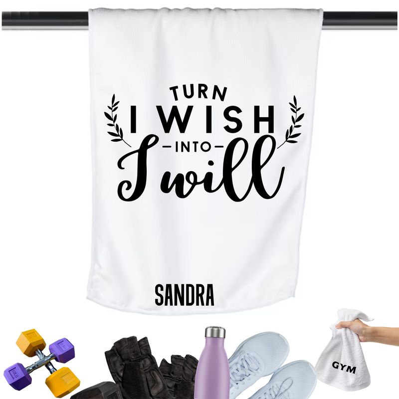 Gym Towels with Inspirational Quotes & Your Name | Custom Fitness Towels Add a personal touch to your workout gear-a motivational quote to keep the energy high during every session.